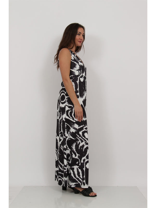 Essential Womens Abstract Print V Neck Sleeveless Tie Back Empire Waist Maxi Dress
