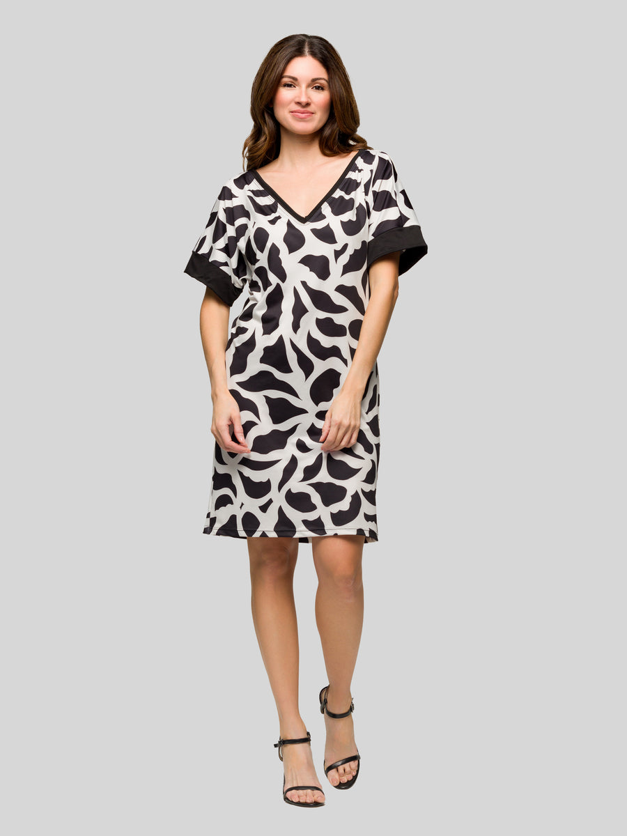 Essential Womens Abstract Print Short Sleeve Knee Length T Shirt Dress
