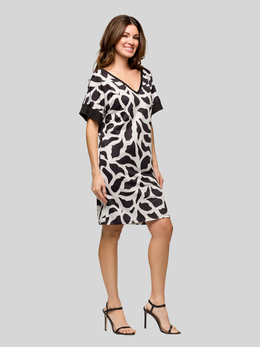 Essential Womens Abstract Print Short Sleeve Knee Length T Shirt Dress