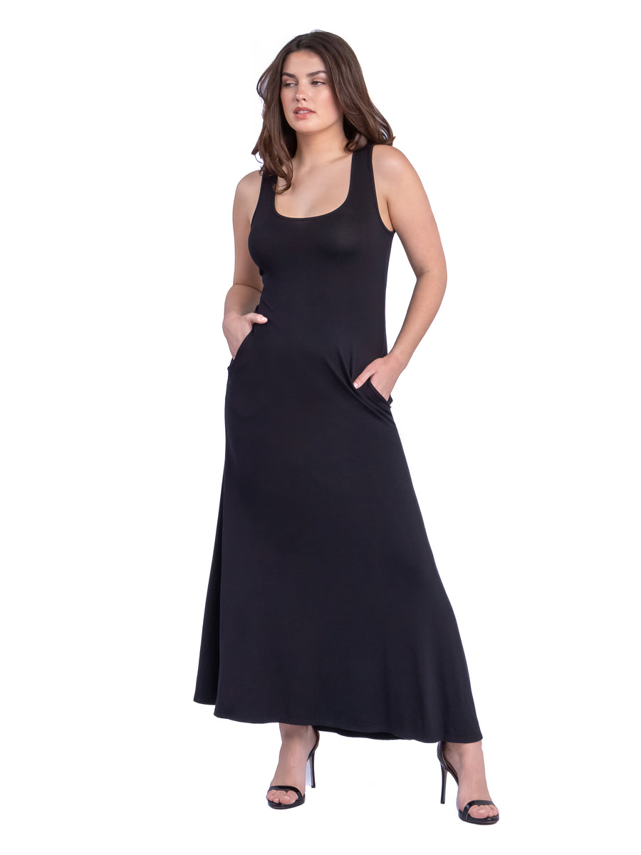 Essential Womens Scoop Neck Sleeveless A Line Pocket Maxi Dress