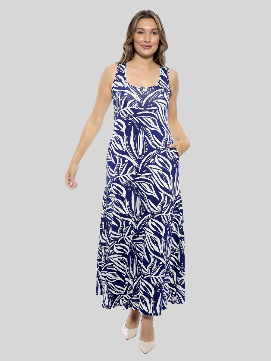 Essential Womens Abstract Scoop Neck A Line Pocket Maxi Dress