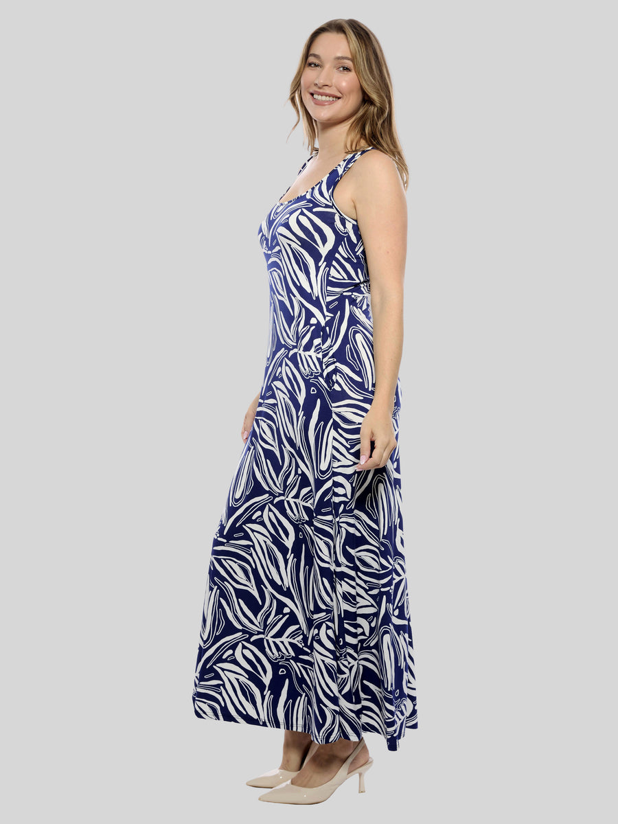 Essential Womens Abstract Scoop Neck A Line Pocket Maxi Dress