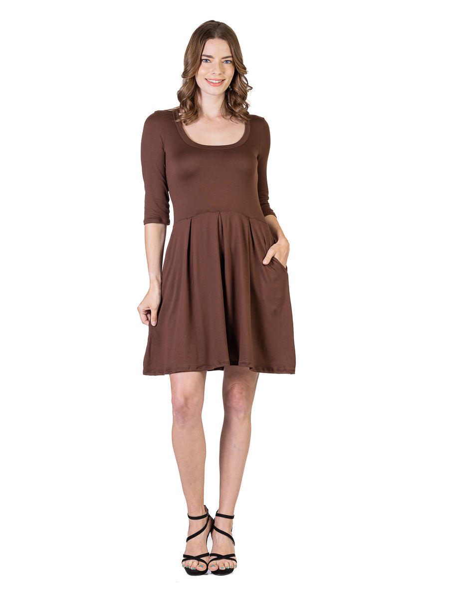 Essential Womens Scoop Neck Fit N Flare Mini Dress