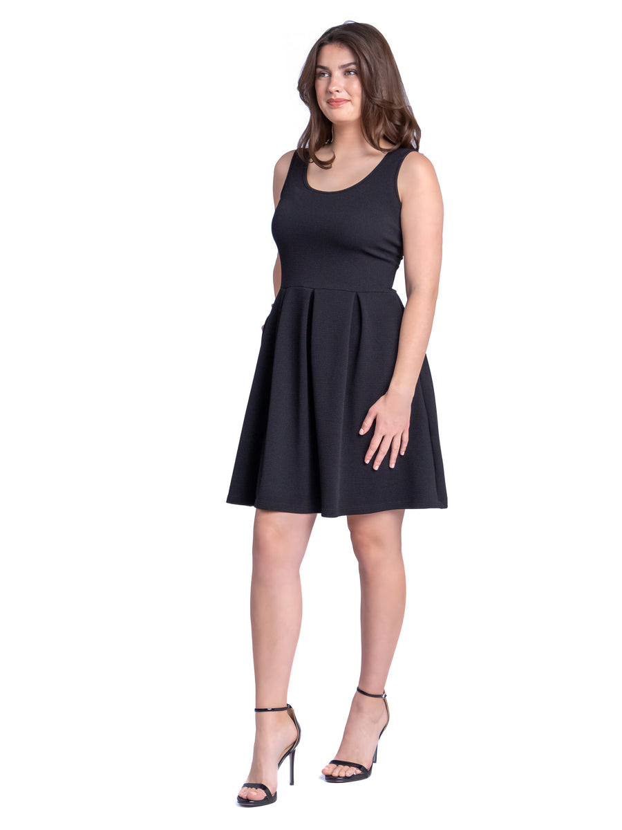 Essential Womens Scoop Neck Sleeveless Pocket Fit N Flare Dress