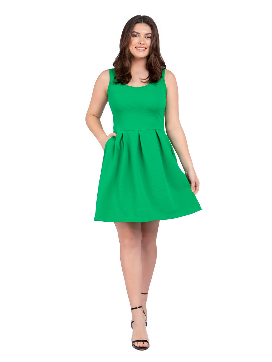 Essential Womens Scoop Neck Sleeveless Pocket Fit N Flare Dress