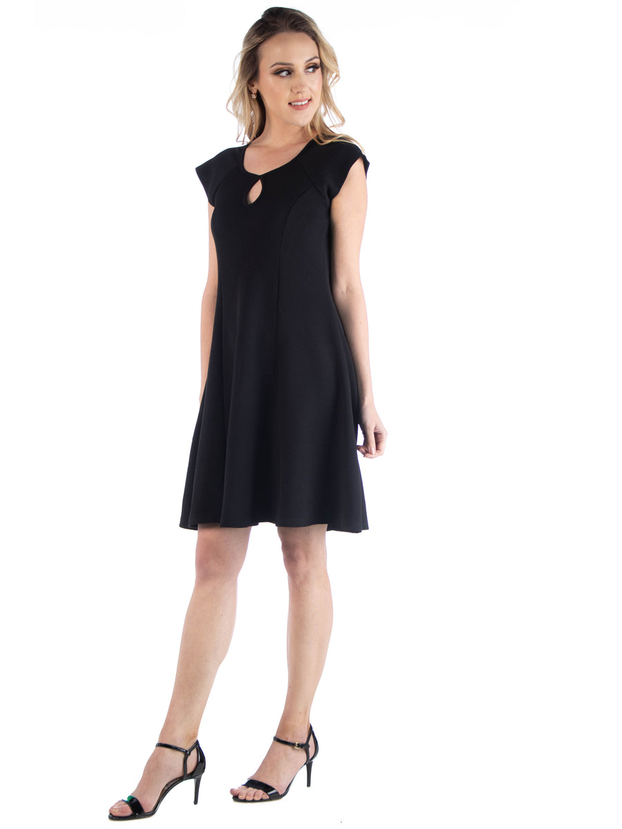 Essential Womens Scoop Neck Keyhole Cap Sleeve Knee Length Dress