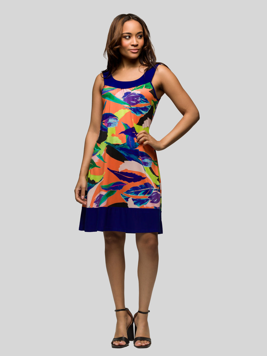 Essential Womens Floral Scoop Neck Sleeveless Knee Length Shift Dress