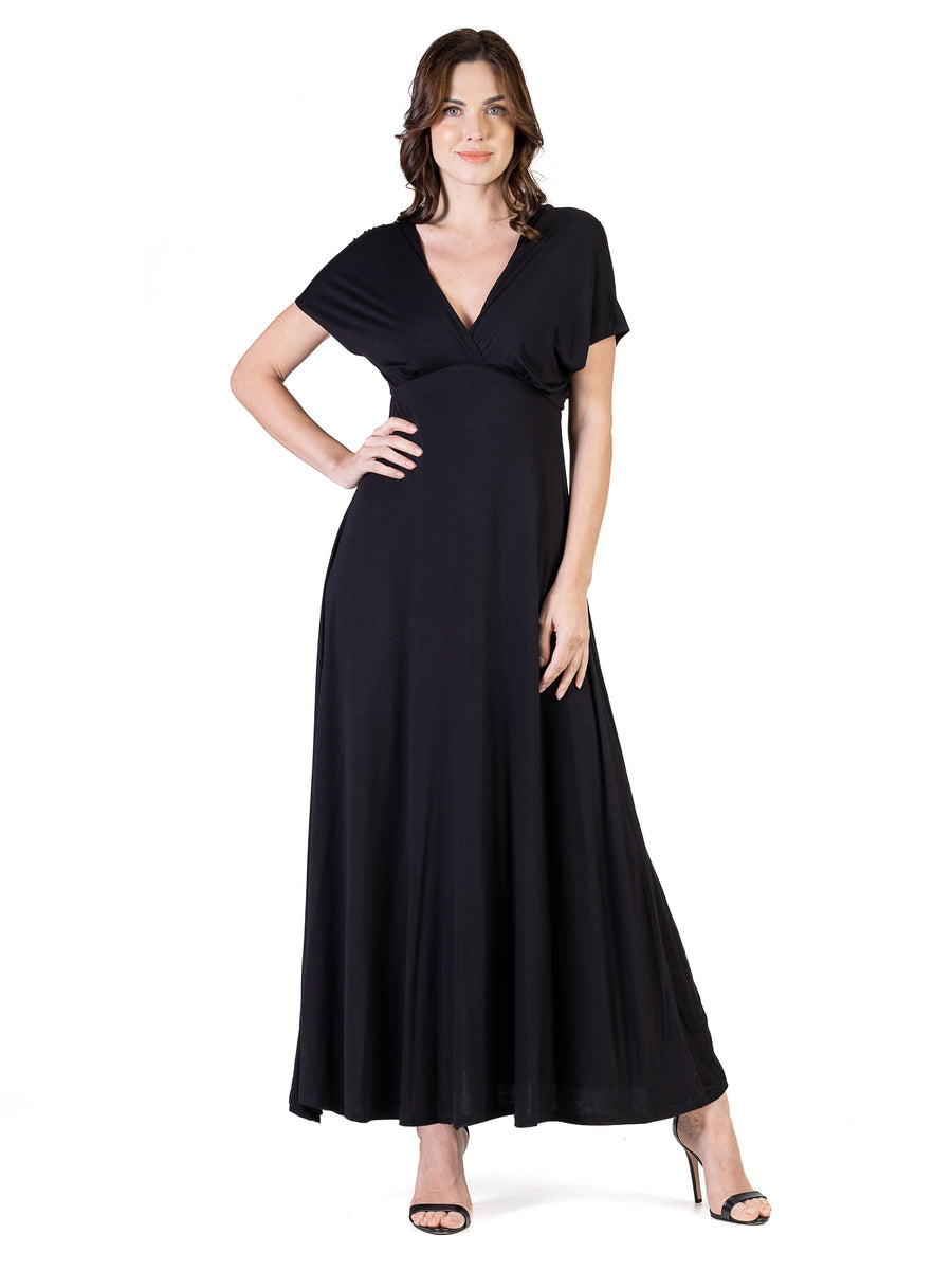 Essential Womens V Neck Empire Waist Kimono Cap Sleeve Maxi Dress