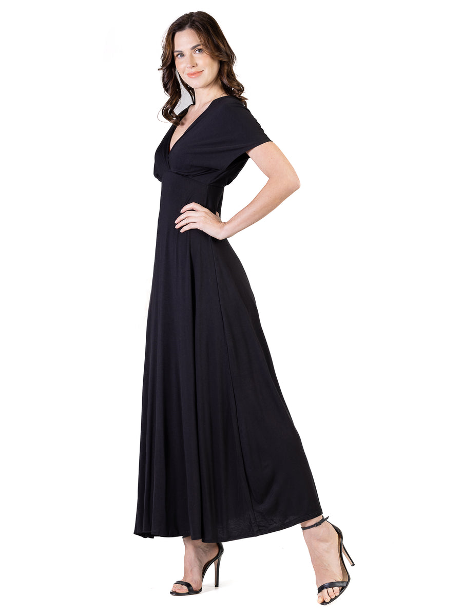 Essential Womens V Neck Empire Waist Kimono Cap Sleeve Maxi Dress