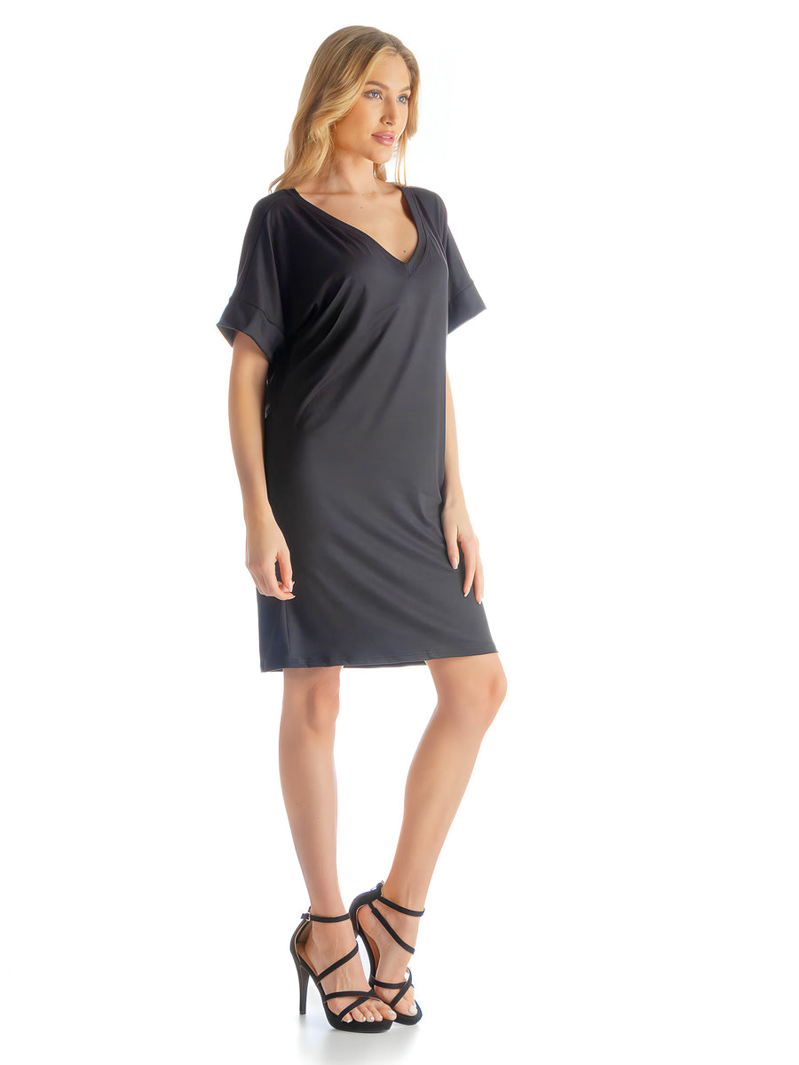 Essential Womens V Neck Short Sleeve Knee Length T Shirt Dress
