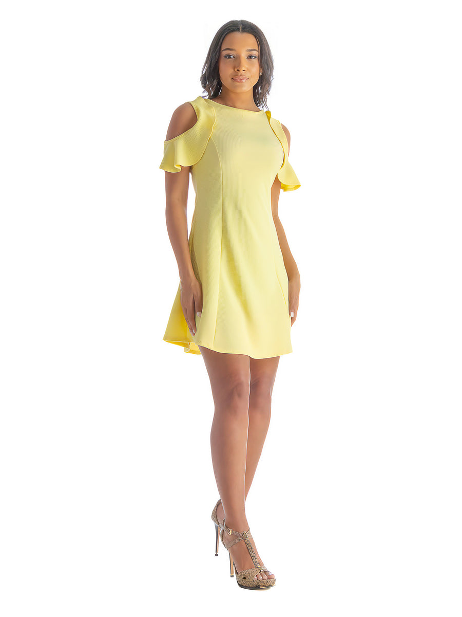 Essential Womens High Round Neck Ruffle Sleeve A Line Mini Dress