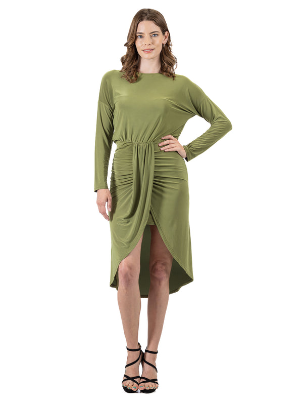 Elevate Womens Round Neck Dolman Sleeve Knee Length Skirt Dress