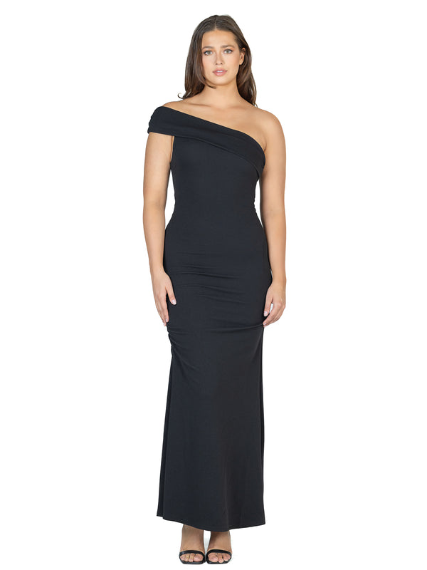 Elevate Womens Formal One Shoulder Bodycon Rouched Mermaid Maxi Dress
