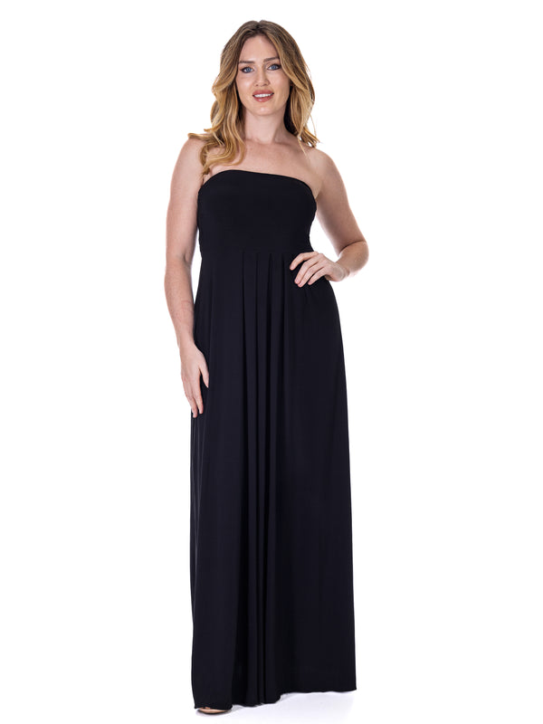 Elevate Womens Pleated A Line Strapless Maxi Pocket Dress