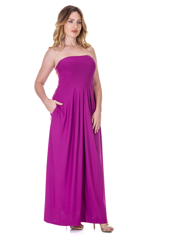 Elevate Womens Pleated A Line Strapless Maxi Pocket Dress