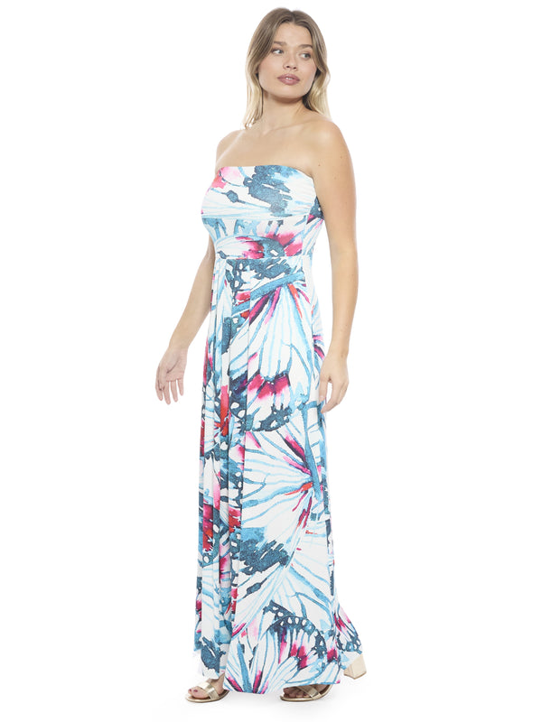 Elevate Womens Butterfly A Line Strapless Pocket Maxi Dress
