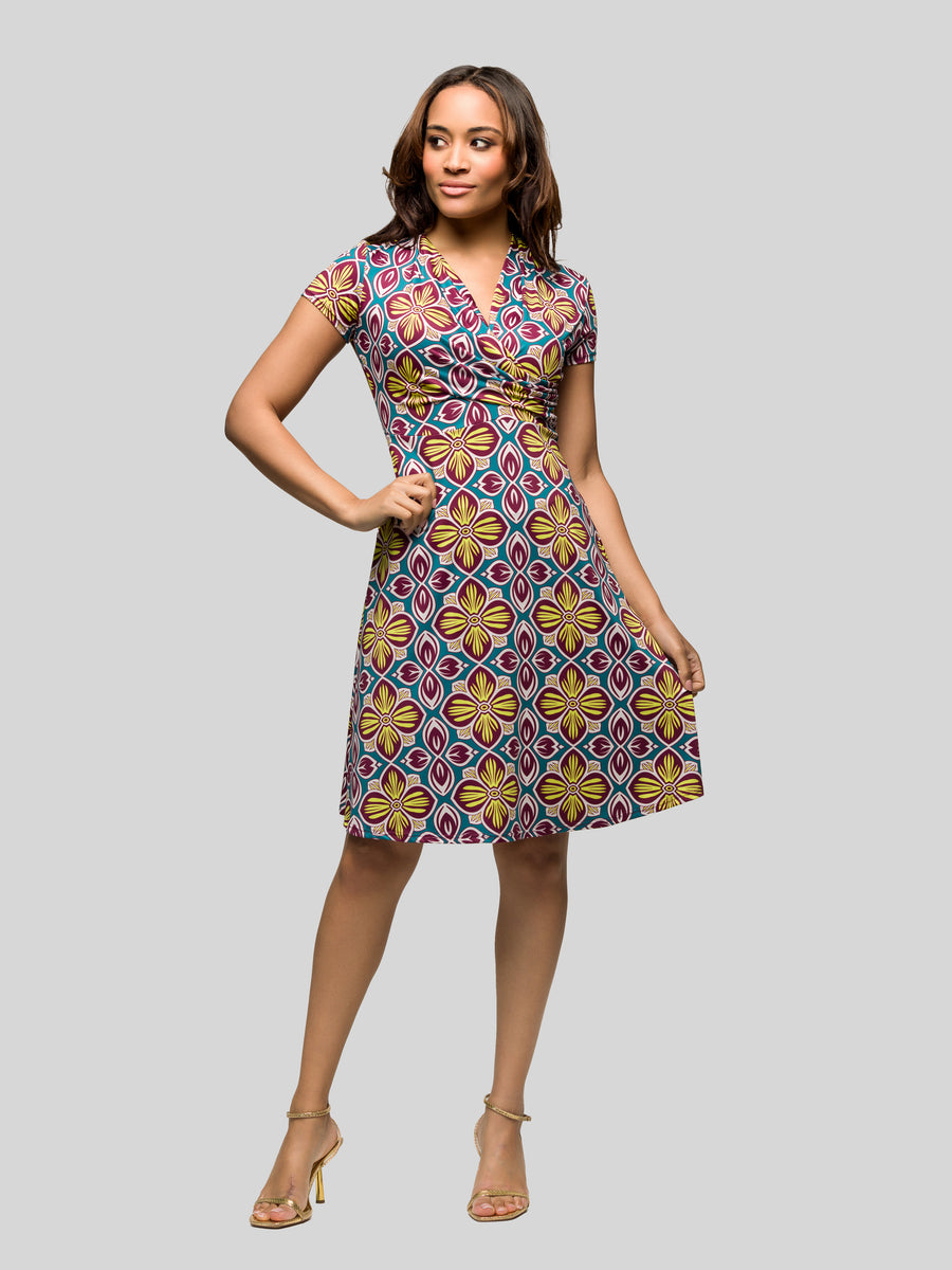 Essential Womens Floral V Neck Short Sleeve Wrap A Line Dress