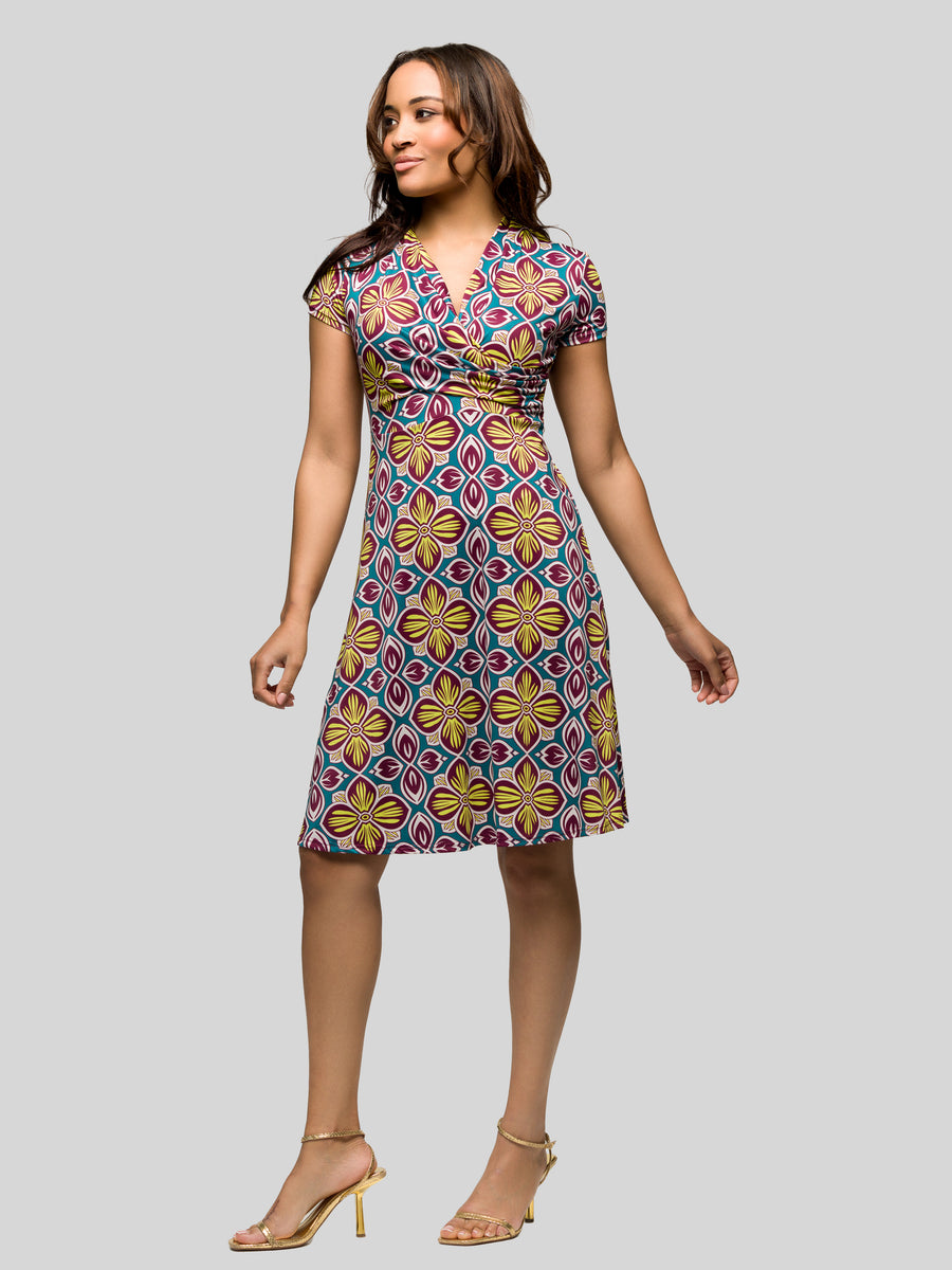 Essential Womens Floral V Neck Short Sleeve Wrap A Line Dress