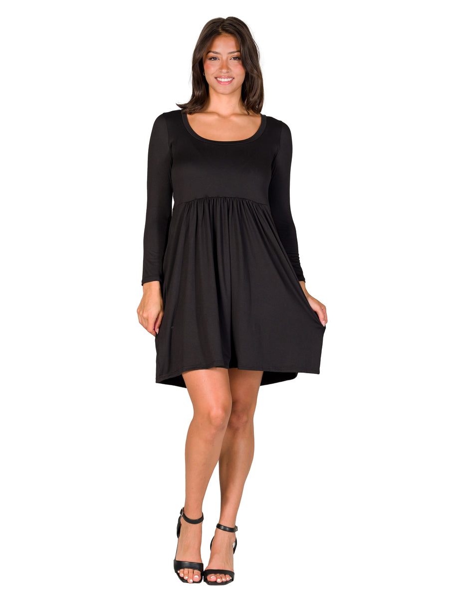 Essential Womens Scoop Neck Long Sleeve A Line Knee Length Dress