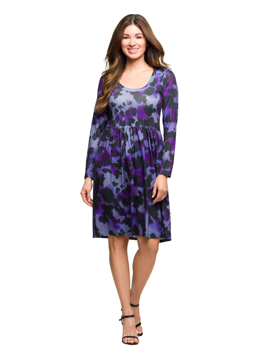 Essential Womens Animal Scoop Neck Long Sleeve A Line Dress