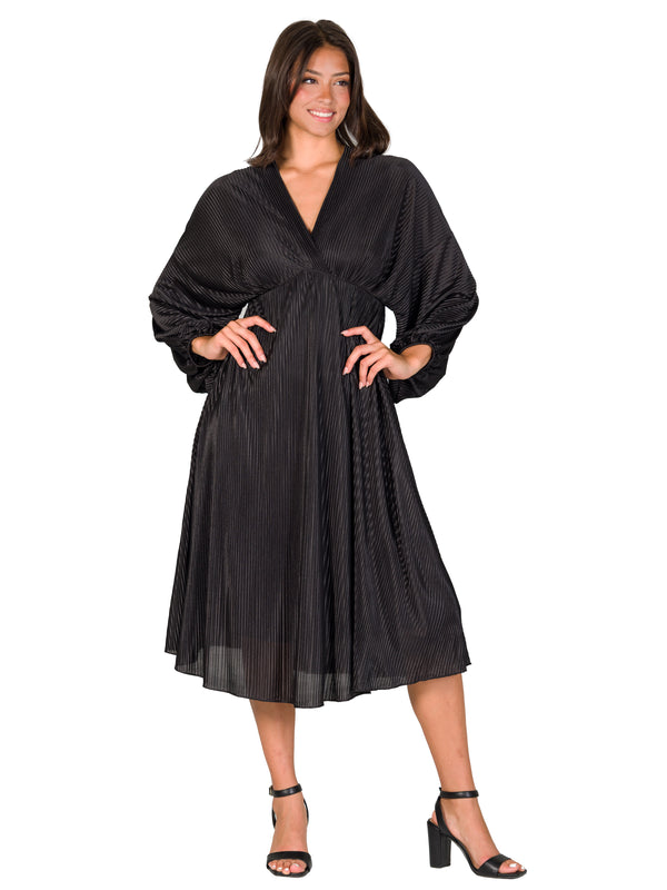Elevate Womens V Neck Empire Waist A Line Shimmery Midi Dress