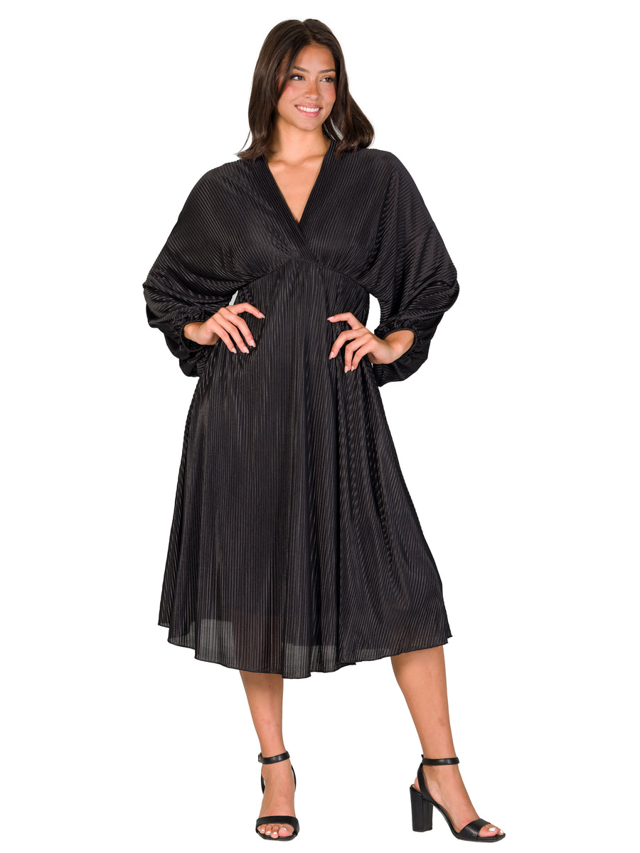 Elevate Womens V Neck Empire Waist A Line Shimmery Midi Dress