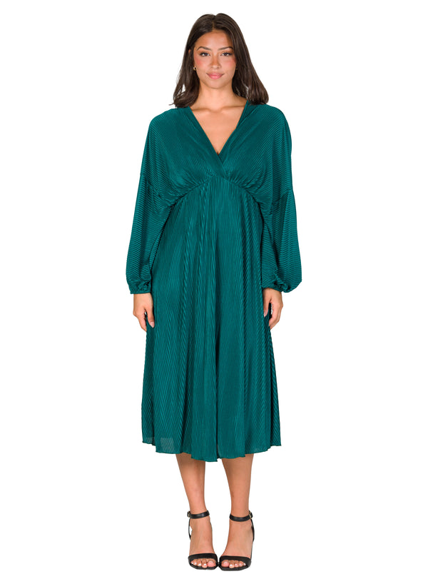 Elevate Womens V Neck Empire Waist A Line Shimmery Midi Dress