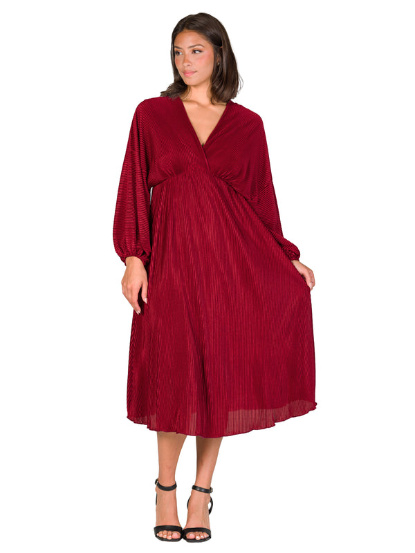 Elevate Womens V Neck Empire Waist A Line Shimmery Midi Dress