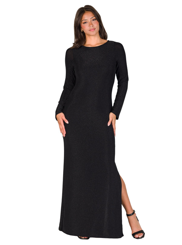 Elevate Womens Round Neck Long Sleeve Bodycon SSlit A Line Maxi Dress