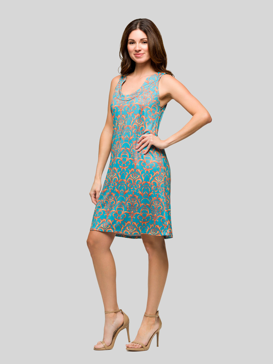 Essential Womens Teal Sleeveless Knee Length Shift Dress