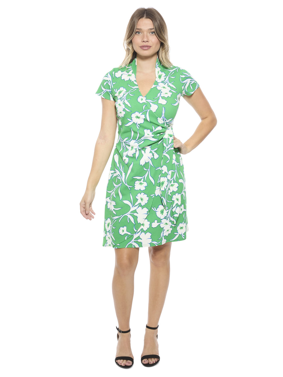 Essential Womens Floral Collar Knee Length Side Tie Wrap Dress