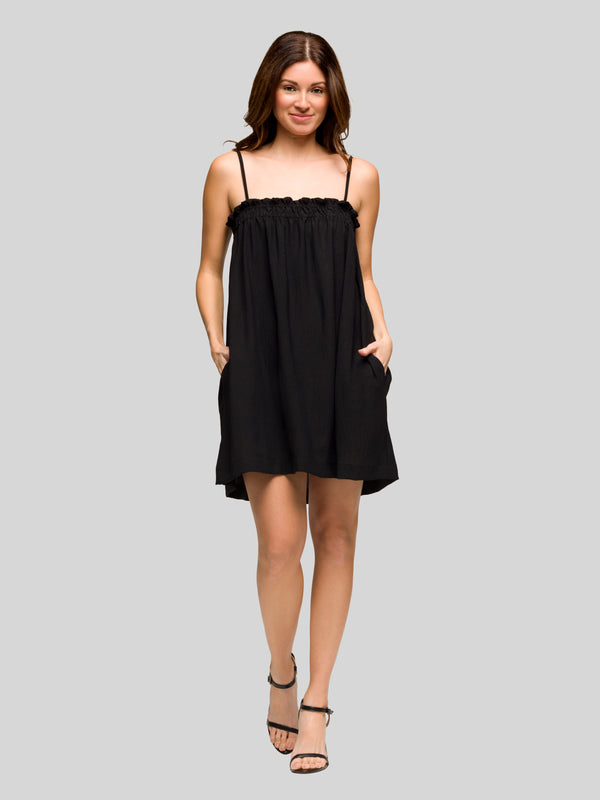 Essential Womens Square Neck Spaghetti Strap A Line Pocket Mini Dress