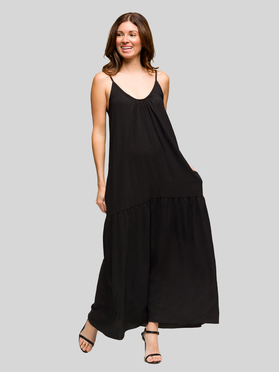 Essential Womens Scoop Neck Spaghetti Strap Pocket A Line Maxi Dress