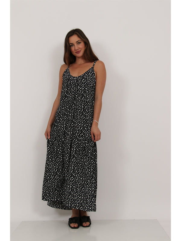Essential Womens Dot Print Scoop Neck Spaghetti Strap Pocket A Line Maxi Dress