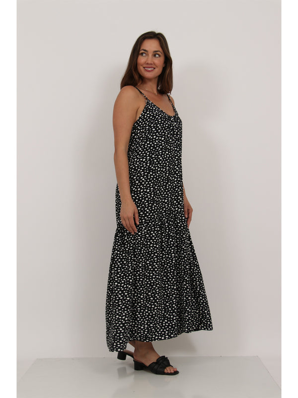 Essential Womens Dot Print Scoop Neck Spaghetti Strap Pocket A Line Maxi Dress