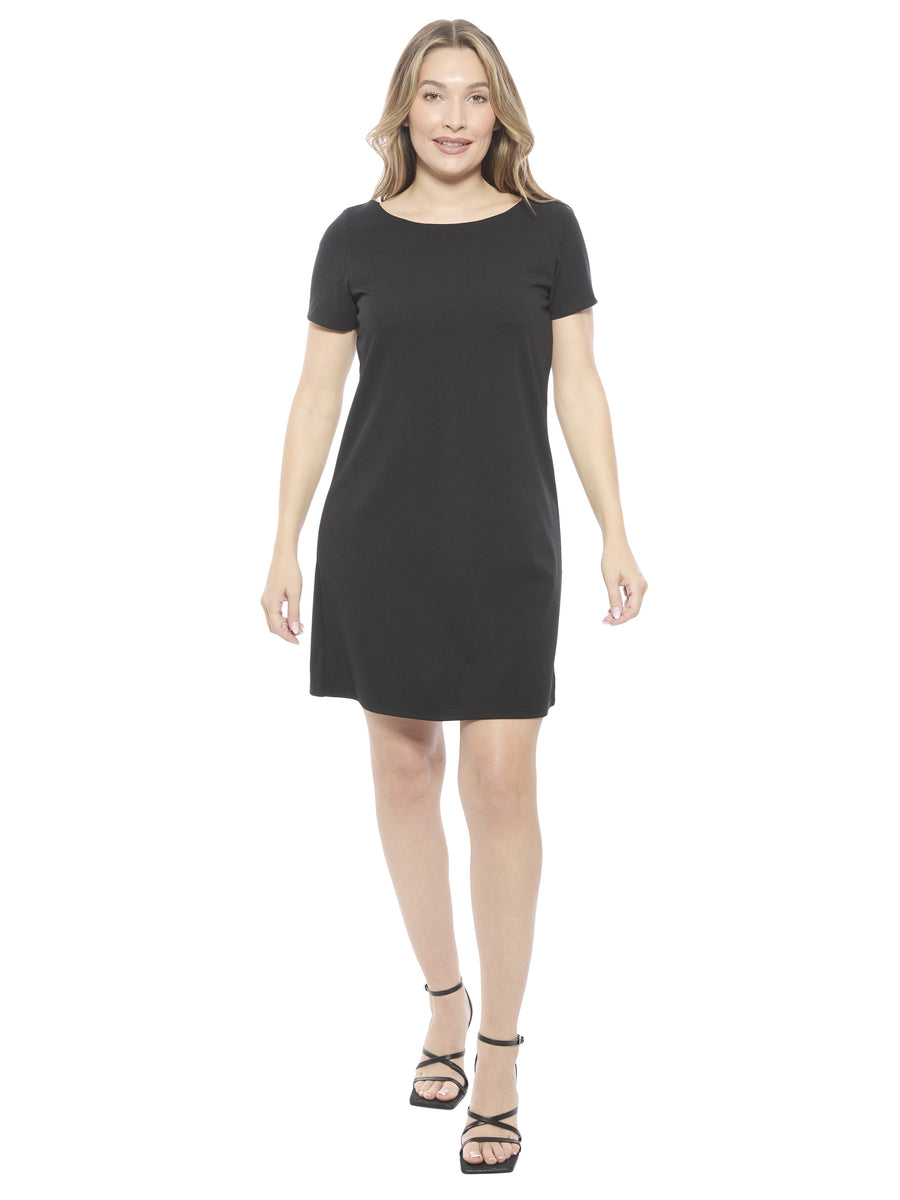 Essential Womens Short Sleeve Round Neck Mini Shift Dress