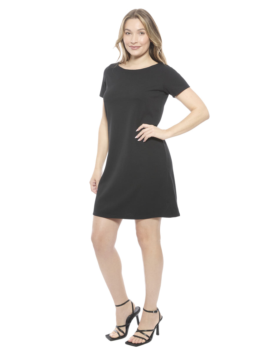 Essential Womens Short Sleeve Round Neck Mini Shift Dress