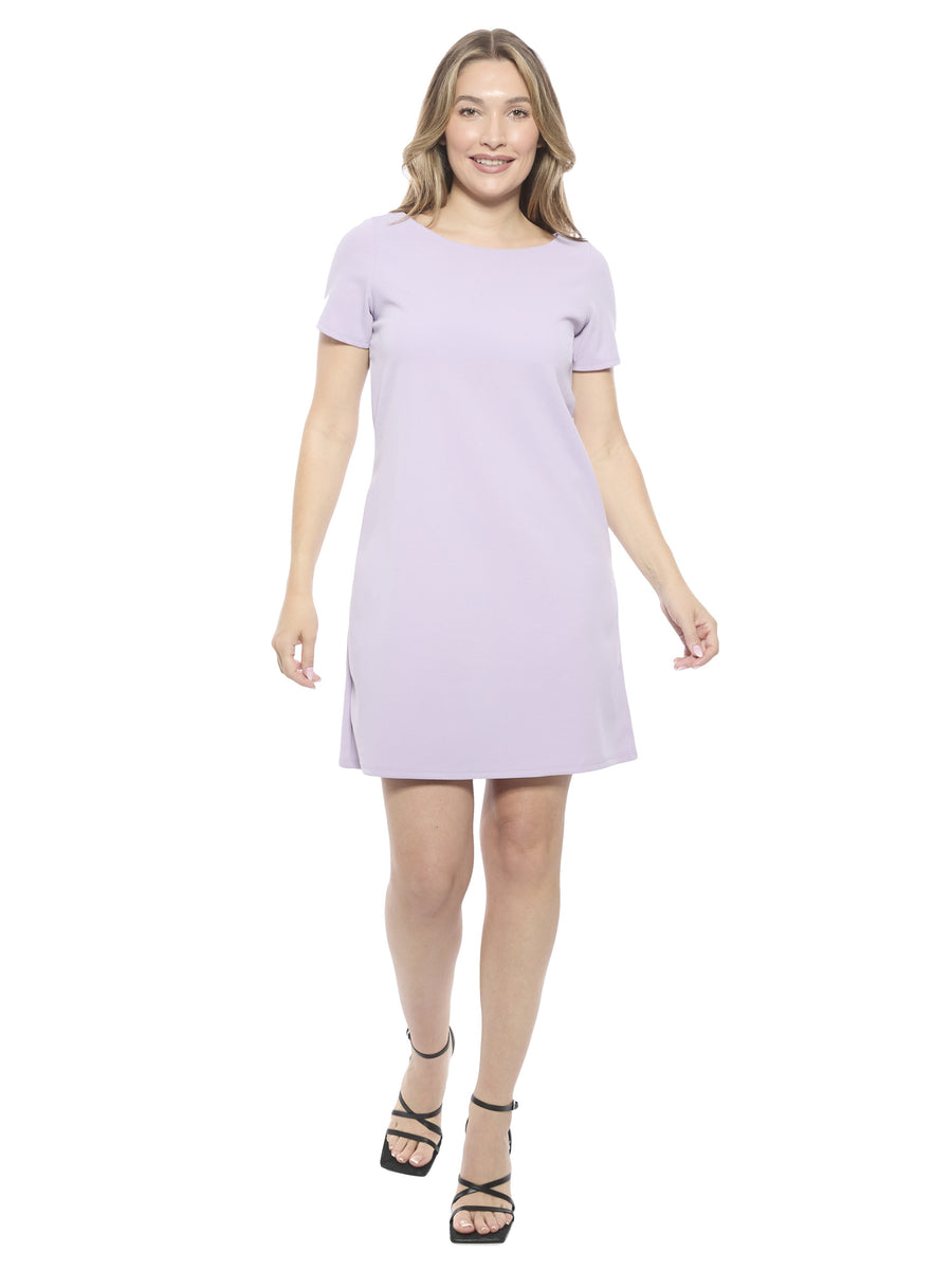 Essential Womens Short Sleeve Round Neck Mini Shift Dress