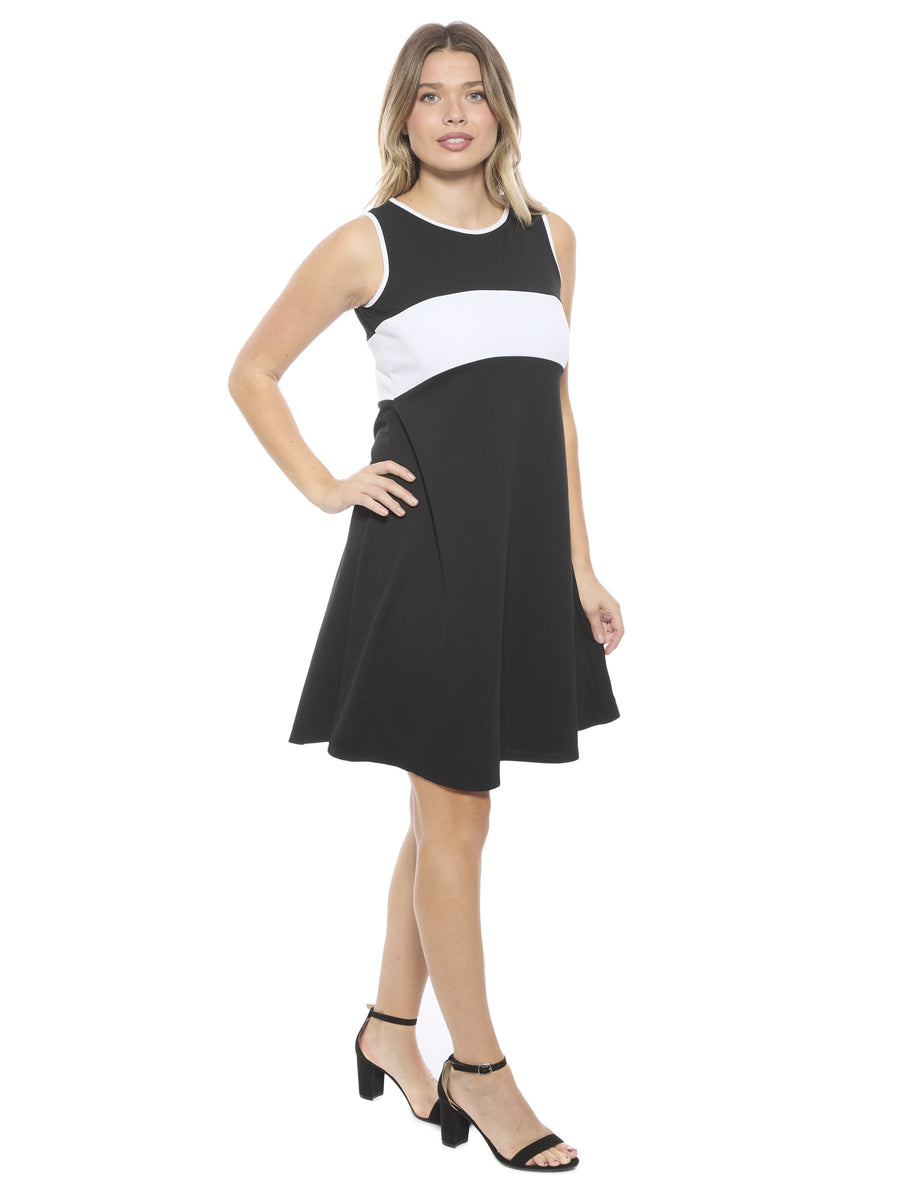 Essential Womens Sleeveless Round Neck Knee Length Soft Flare A Line Dress