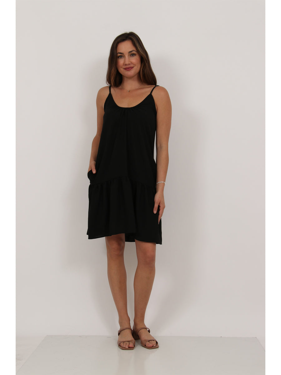 Essential Womens Scoop Neck Spaghetti Strap Pocket A Line Mini Dress
