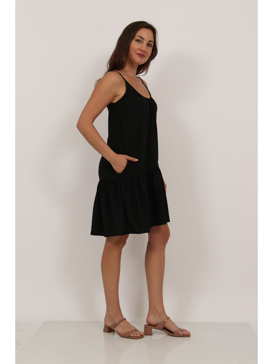 Essential Womens Scoop Neck Spaghetti Strap Pocket A Line Mini Dress