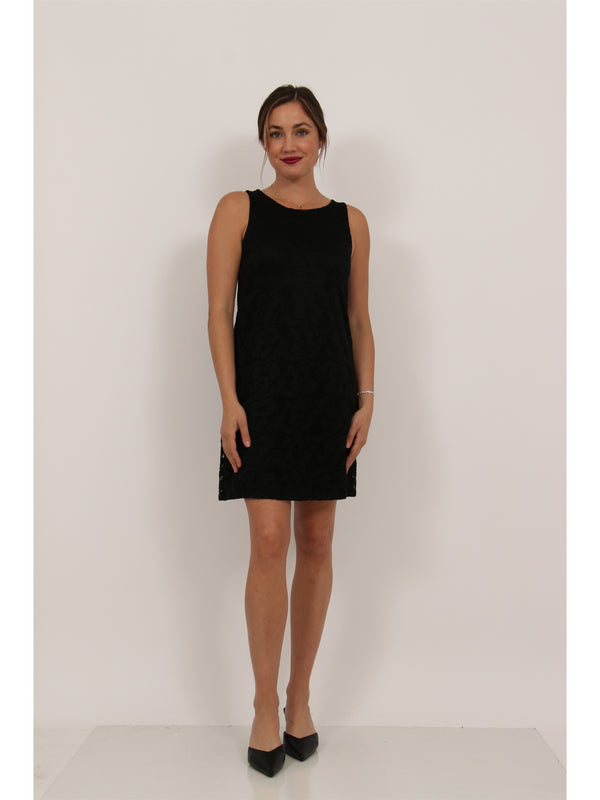 Elevate Womens Lace Sleeveless Boat Neck Mini Shift Dress