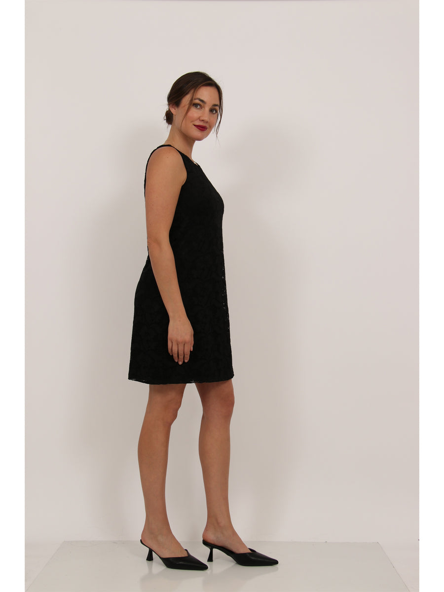 Elevate Womens Lace Sleeveless Boat Neck Mini Shift Dress