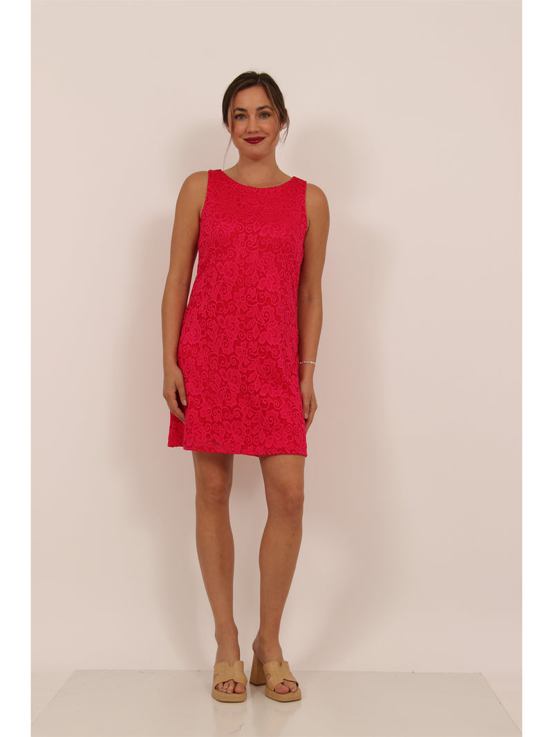 Elevate Womens Lace Sleeveless Boat Neck Mini Shift Dress