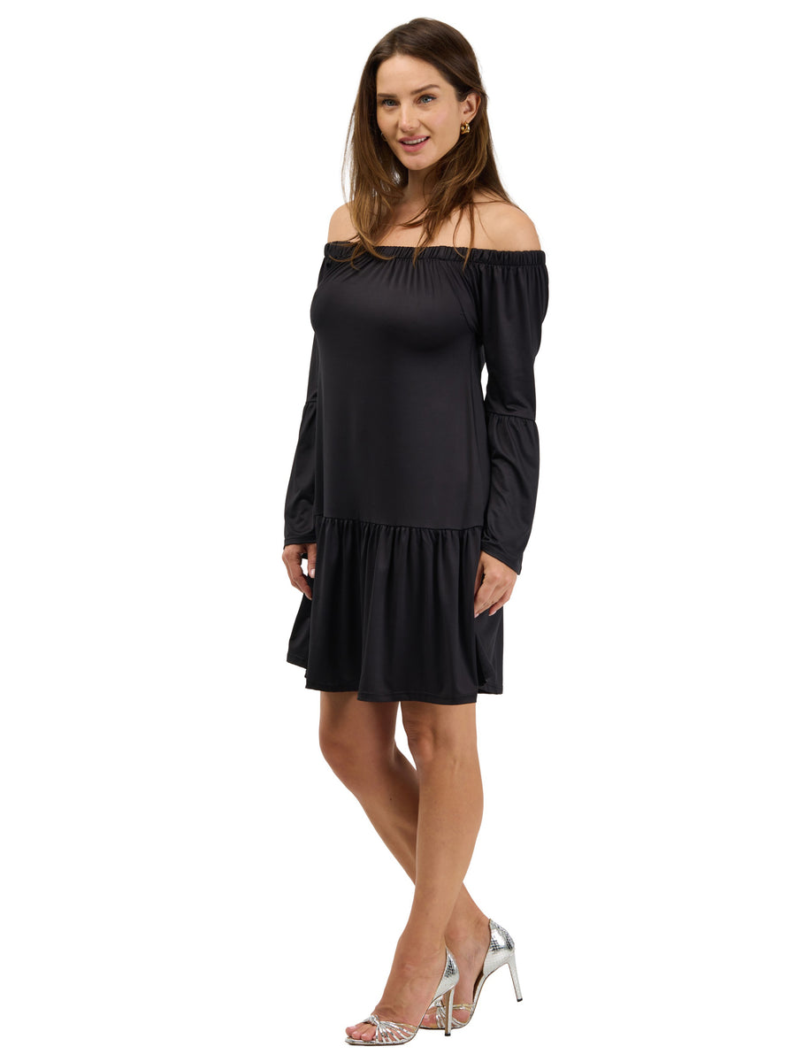 24seven Comfort Elevate Womens Off the Shoulder Bell Sleeve Mini Dress
