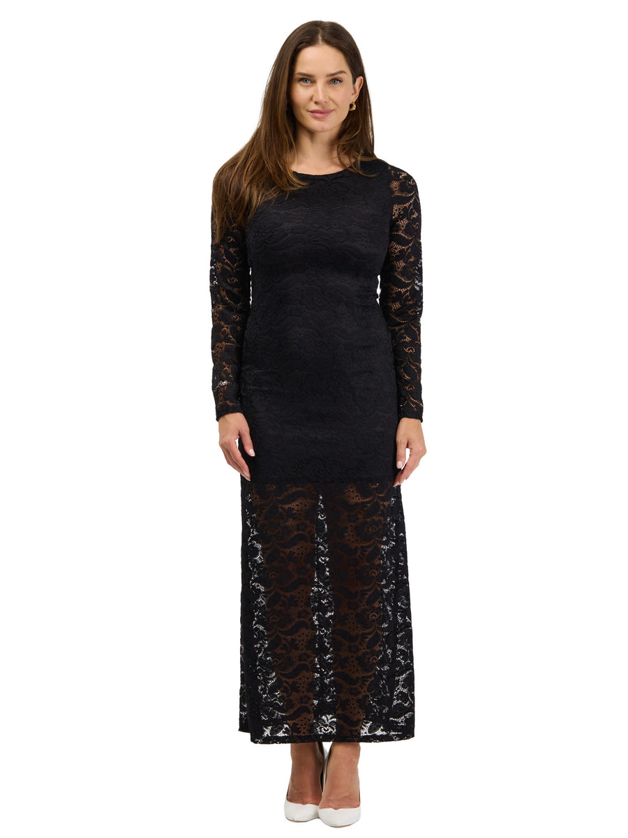 24seven Comfort Elevate Womens Round Neck Long Sleeve Lace Maxi Dress