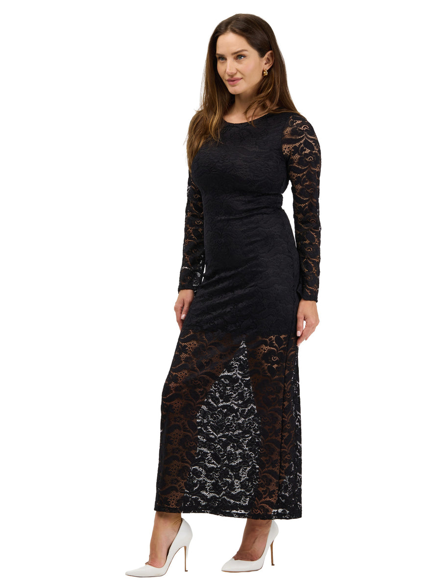 24seven Comfort Elevate Womens Round Neck Long Sleeve Lace Maxi Dress