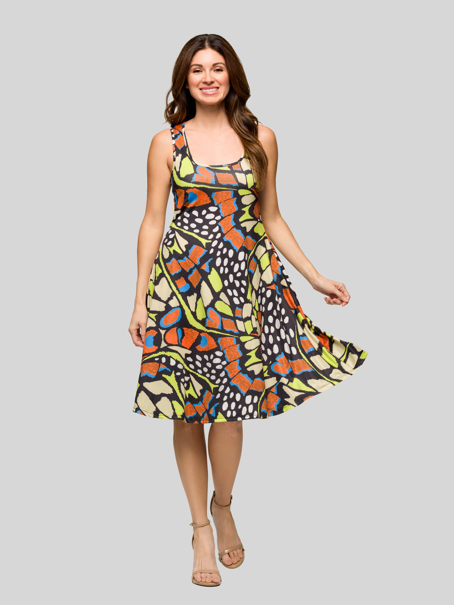 Essential Womens Butterfly Scoop Neck Sleeveless A Line Tank Mini Dress