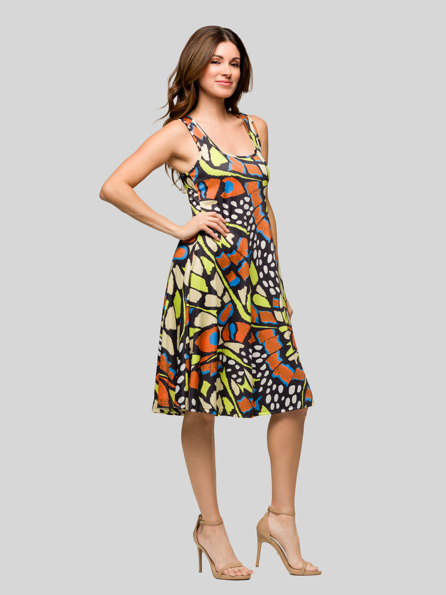 Essential Womens Butterfly Scoop Neck Sleeveless A Line Tank Mini Dress