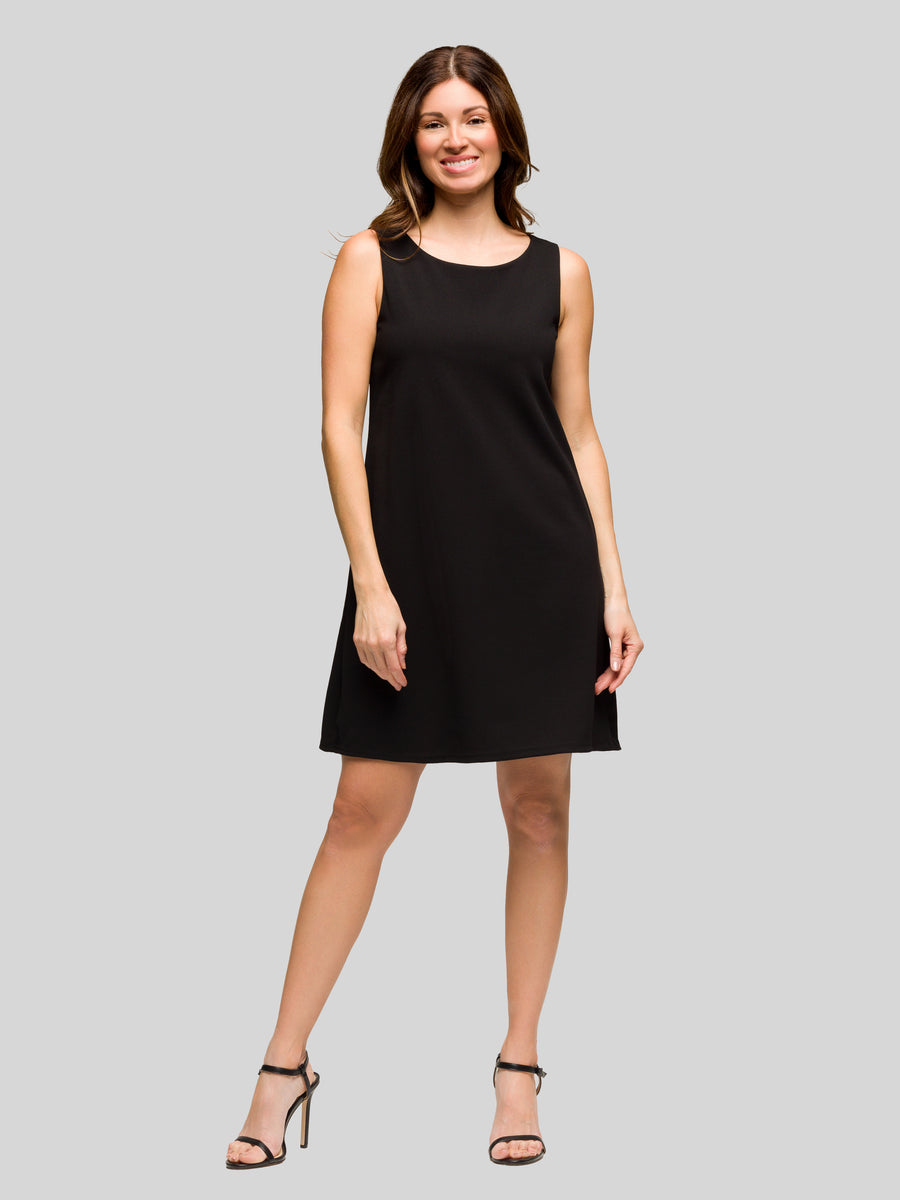 Essential Womens Round Neck Sleeveless A-Line Mini Shift Dress